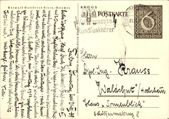 Postal stationery artist Postcard Klein, Gottfried, Danzig is German, WHW