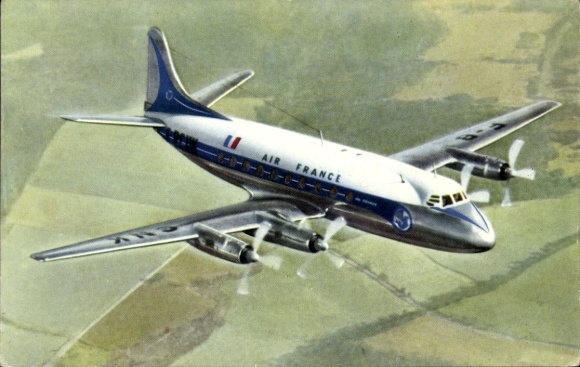 Postcard French passenger aircraft, Air France, Vickers Viscount