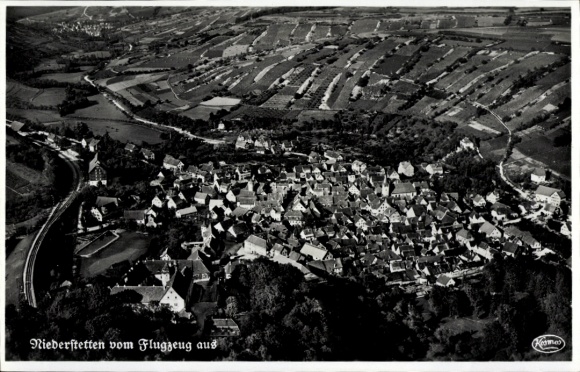 Postcard Niederstetten in Württemberg, aerial photograph