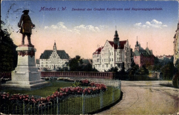 Postcard Minden in Westphalia, Monument of the Great Elector, Government Building