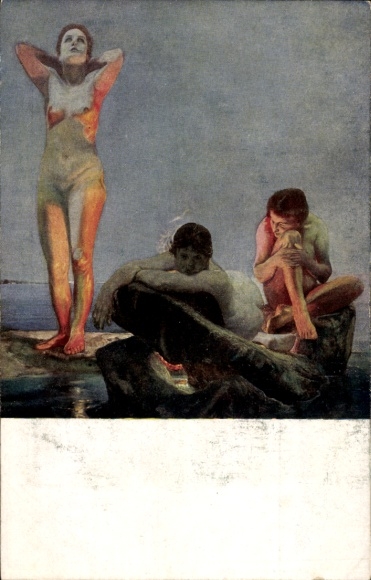Artist Postcard Klinger, Max, Blue Hour, Female Nude