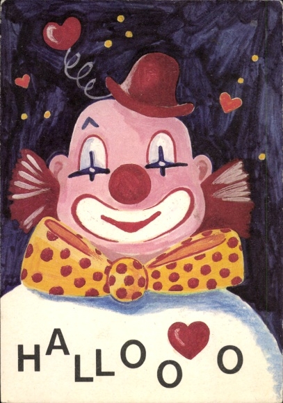 Postcard Clown, Painted portrait