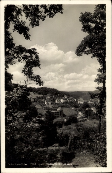 Postcard Schalksmühle in the Sauerland, view from the memorial, landscape, clouds, houses
