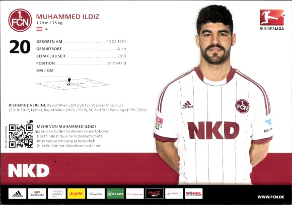 Handtekeningkaart voetballer Muhammed Ildiz, 1. FC Neurenberg, handtekening
