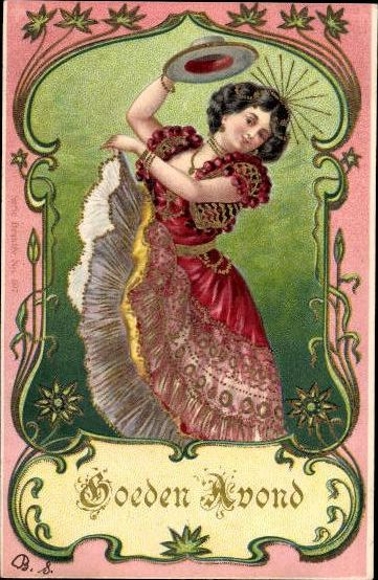 4 old Postcard series times of day, good morning, good noon, good evening, good night