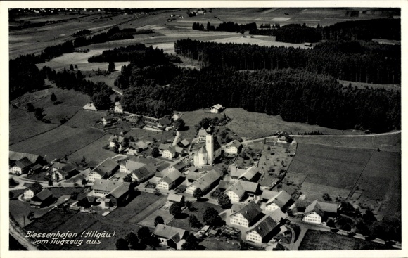 Postcard Biessenhofen in Ostallgäu, aerial photograph