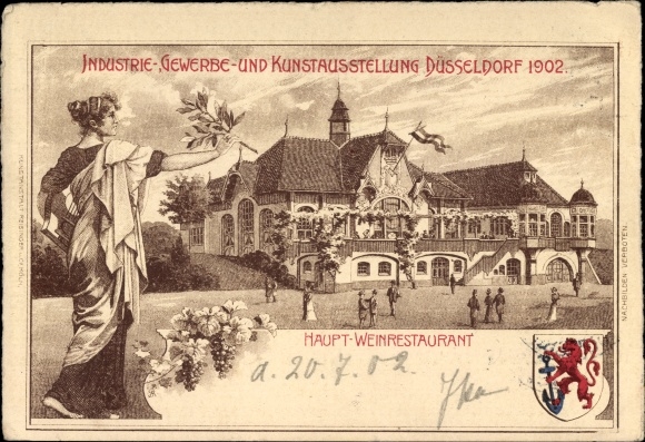Chromo-Litho Düsseldorf am Rhein, industrial, commercial and art exhibition 1902, main wine restaurant