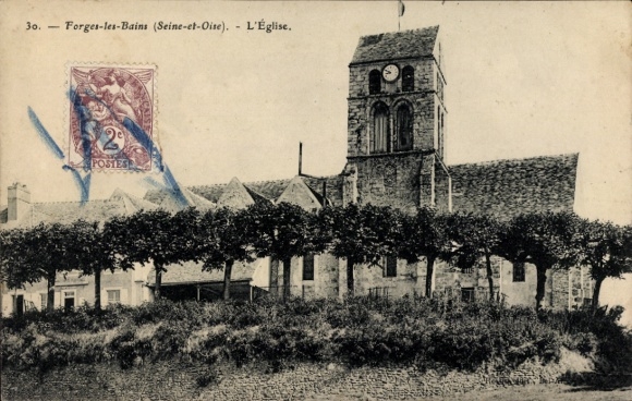 Ak Forges les Bains Essonne, Kirche, Turmuhr