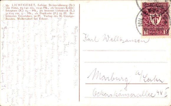 Art Nouveau artist Postcard Fidus, prayer of light