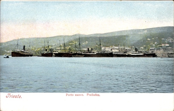 Postcard Trieste Friuli Venezia Giulia, Porto nuovo, view of the free port, KuK Marine, Öst. Lloyd