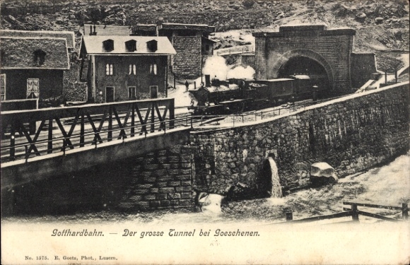 Ak Goeschenen Kt. Uri,Gotthardbahn,Eisenbahn,Lokomotive
