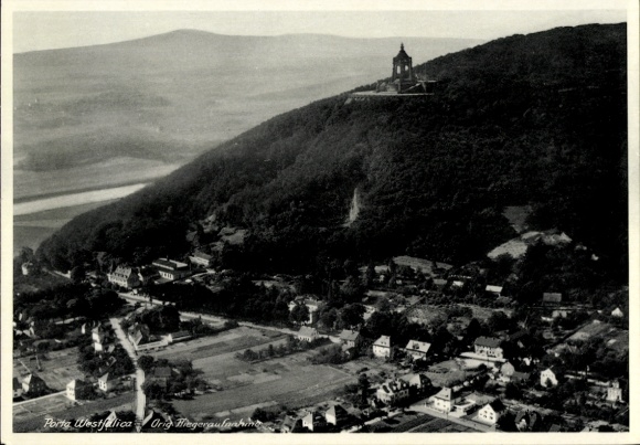 Ak Porta Westfalica aan de Weser, luchtfoto