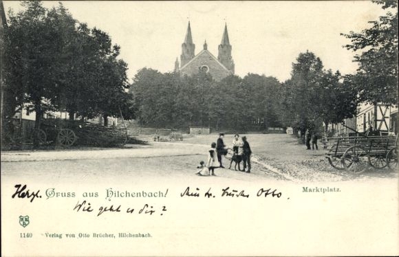 Postcard Hilchenbach in Westphalia, market square