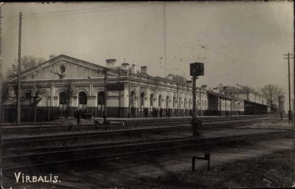 Photo Postcard Wirballen Virbalis East Prussia, train station, track side