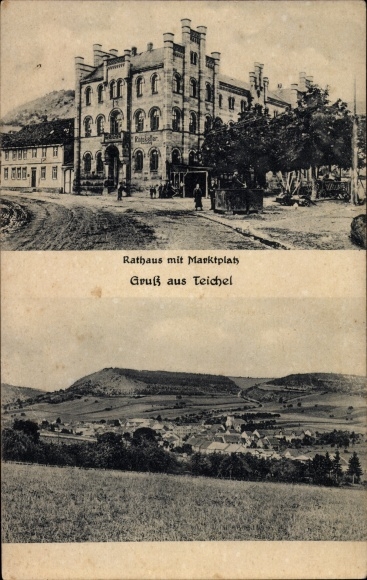 Ak Remda Teichel in Thüringen, Rathaus, Marktplatz, Ratskeller, Gesamtpanorama