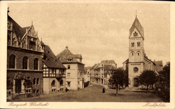 Postcard Bergisch Gladbach North Rhine Westphalia, historical buildings, church, market square, quiet atmosphere