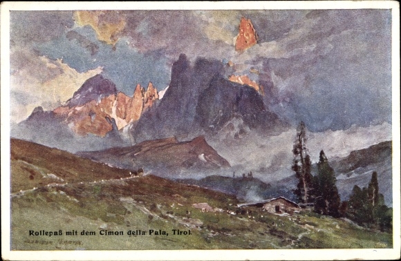Kunstenaarsbriefkaart Compton, Edward Harrison, Passo di Rolle, Col Cimon della Pala, Dolomiti