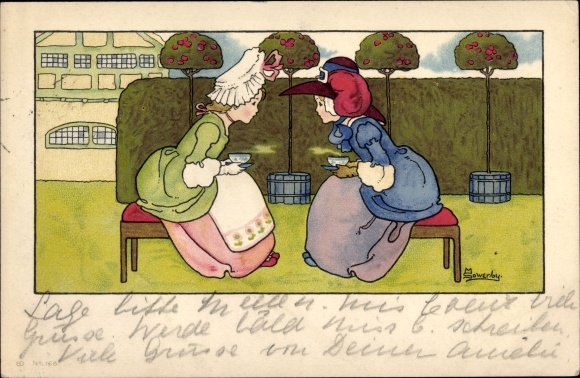 Artist PC Sowerby, M., meisjes die thee drinken