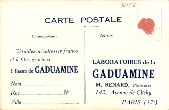 Ansichtkaart Parijs XVII, Laboratoires de la Gaduamine, M. Renard