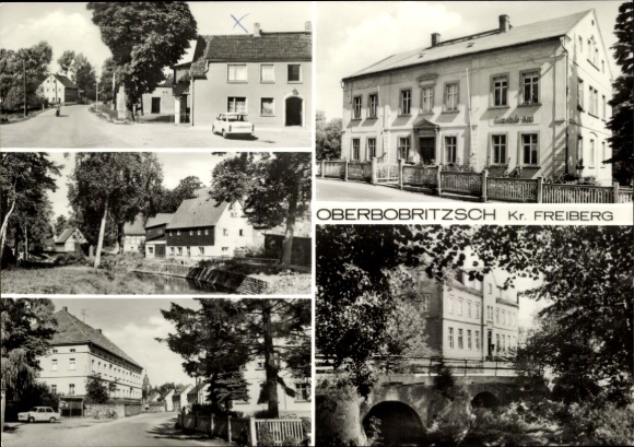Ak Oberbobritzsch Bobritzsch im Erzgebirge, Verschiedene Ansichten von   Gebäude, Natur, Straßen