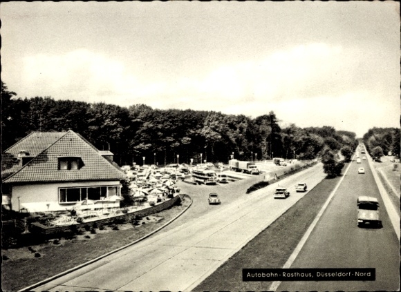 Ak Düsseldorf Nord, Blick auf das Autobahn Rasthaus