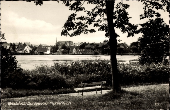 PC Bredstedt North Frisia, town view, mill pond, bench