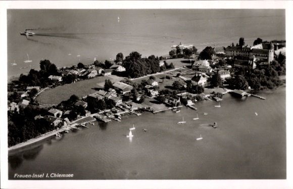 Postcard Fraueninsel Chiemsee Upper Bavaria, aerial photograph