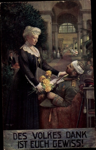 Artist Postcard Fischer, The people's thanks are certain, Empress Auguste Viktoria visits war veteran