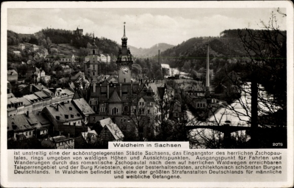Postcard Waldheim in Saxony, partial view, town hall