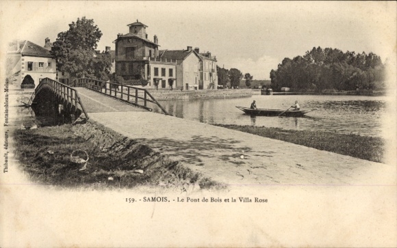Ak Samois sur Seine Seine et Marne, Brücke, Villa Rose, Fluss, Boot, Bäume
