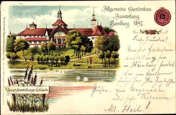 Chromo-Litho Hamburg, general horticultural exhibition 1897, main exhibition building