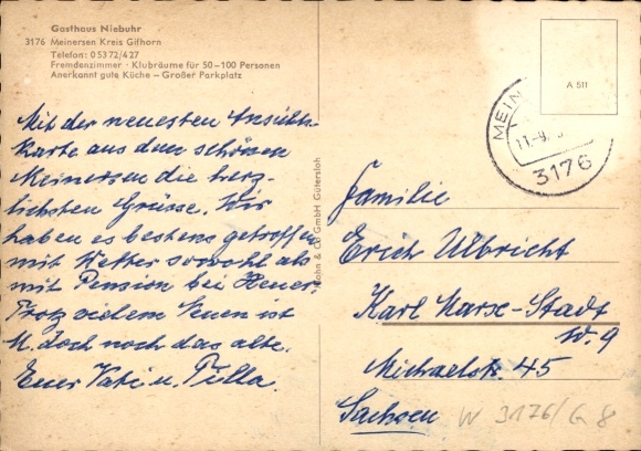 Postcard Meinersen in Lower Saxony, Gasthaus Niebuhr, 3176 Meinersen Kreis Gifhorn