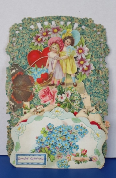 Backdrop card 3D wafer standee, congratulations, two girls, butterfly, doves, flowers