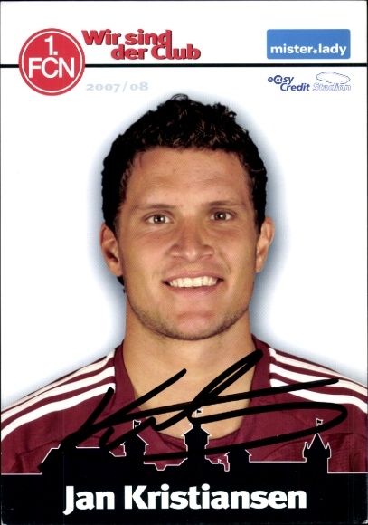 Autograph card footballer Jan Kristiansen, 1. FC Nuremberg, autograph