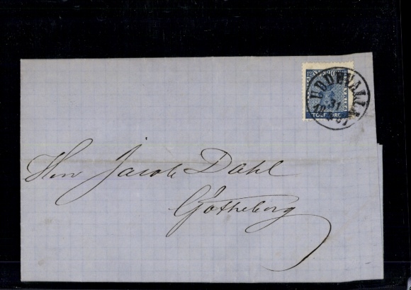 Michel No. 8 "Uddevalla 1867", complete folded letter