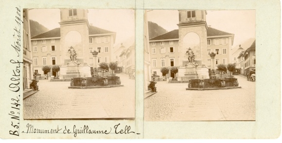 Stereo photo Altdorf Kt. Uri Switzerland, Wilhelm Tell monument