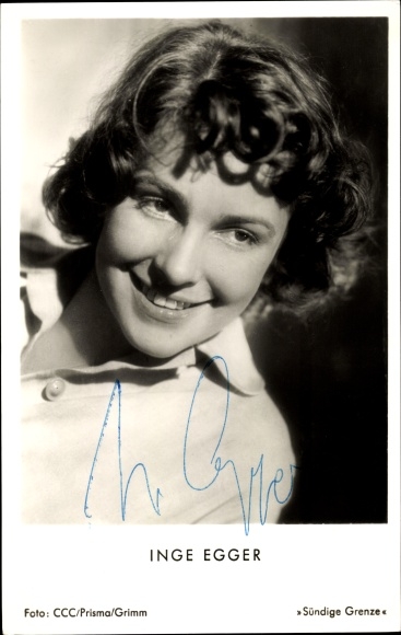 Postcard actress Inge Egger, portrait, autograph