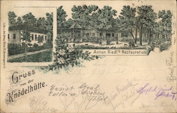 Litho Wien 14 Penzing Wolfersberg, Knödelhütte, Restauration von Anton Riedl
