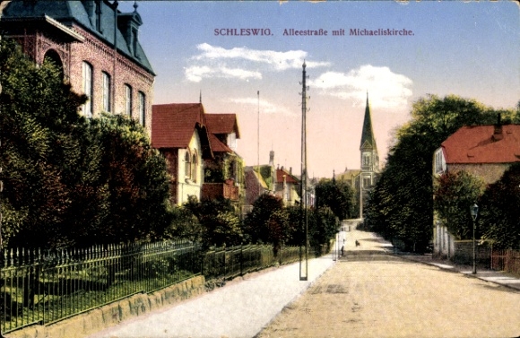 Ak Sleeswijk an der Schlei, Alleestraße met Michaeliskirche