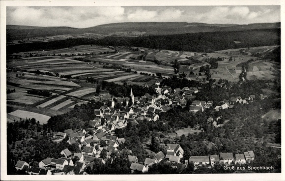 Postcard Spechbach in Württemberg, aerial photograph