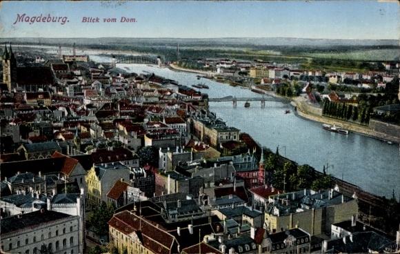 Postcard Magdeburg in Saxony-Anhalt, view from the cathedral over the city