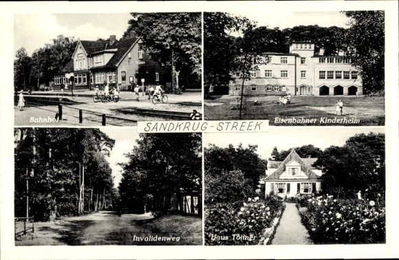 Postcard Streek Sandkrug Hatten in Oldenburg, train station, railway workers' children's home, Invalidenweg