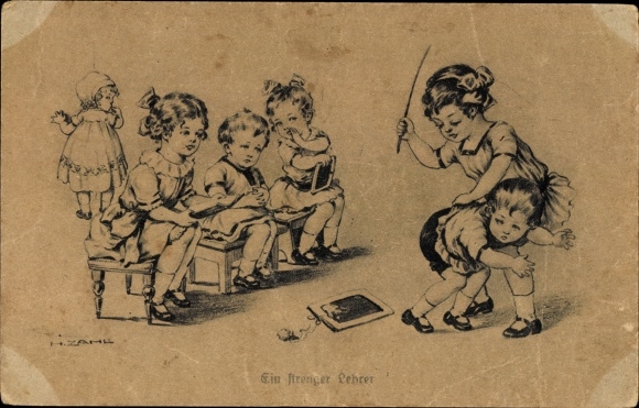 Artist PC Zahl, Hans, a strict teacher, teacher punishes boys