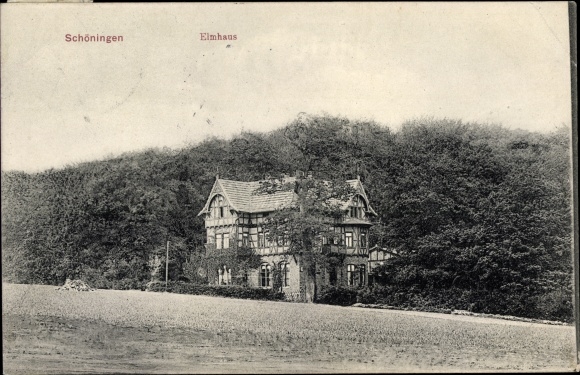 Postcard Schöningen in Lower Saxony, view from the field to the Elmhaus