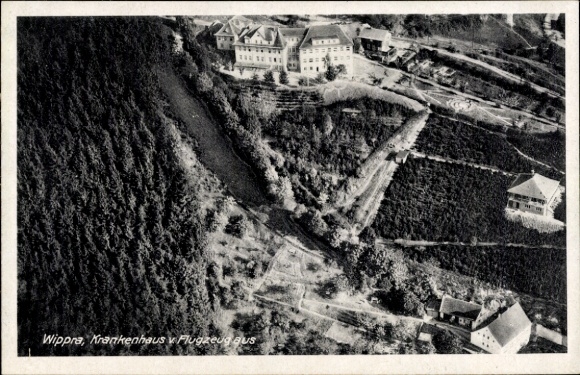 Postcard Wippra Sangerhausen am Harz, aerial photograph of the hospital