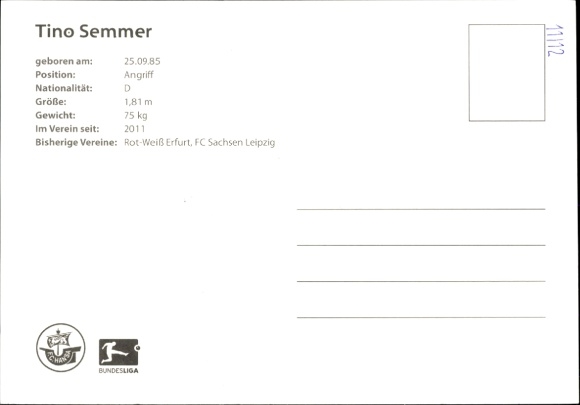 Autograph card footballer Tino Semmer, FC Hansa Rostock, autograph