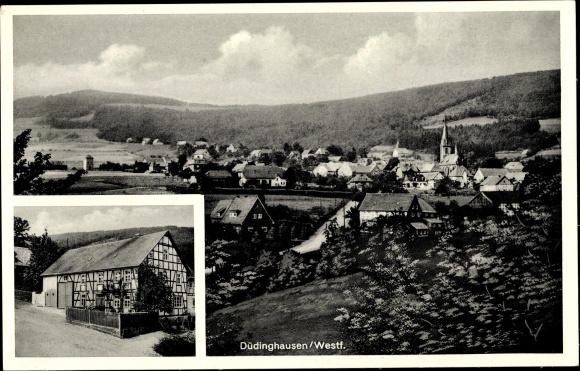 Postcard Düdinghausen Medebach in the Sauerland, view of the town, inn Frese