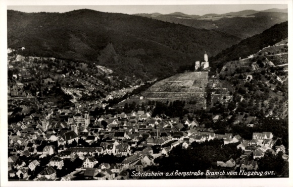 Ak Schriesheim an der Bergstrasse, luchtfoto, Branich