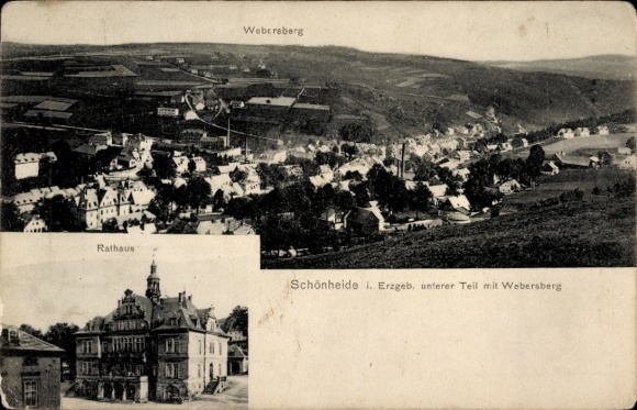 Ak Schönheide im Erzgebirge Sachsen, Rathaus, Webersberg, Schönheide i. Erzgeb., unterer Teil
