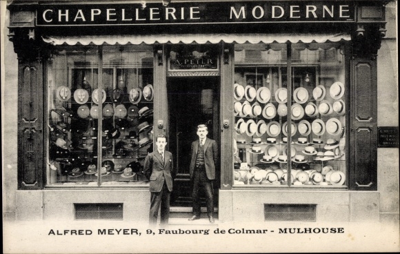 Postcard Mulhouse Mülhausen Alsace Haut Rhin, Chapellerie Moderne, Hat shop, Faubourg de Colmar